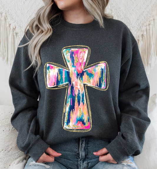 BRUSHSTROKE CROSS CREWNECK: CHARCOAL GREY / SWEATSHIRT