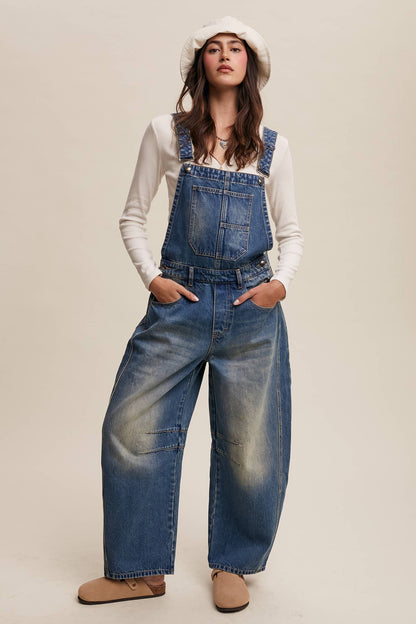 Barrel Jean Denim Overall: Blue Denim / S-M-L