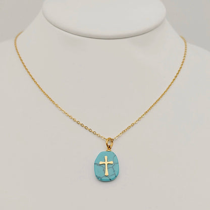 Natural Stone Stainless Steel Cross Pendant Necklace - CS: 3# White