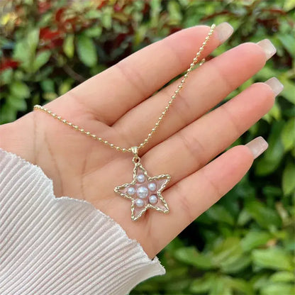 Beaded Necklace with Heart or Star Pendant with Pearls: Large Heart