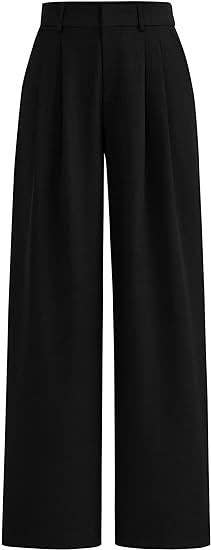 High Waist Wide Leg Trousers with Pockets: Black / 85%Rayon + 15%Linen