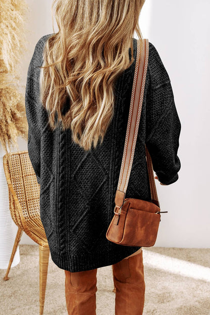 Grace Cable Knit Loose Fit Knit Sweater Dress | Black / Missy /