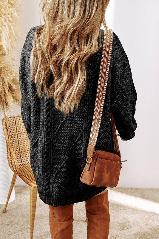 Grace Cable Knit Loose Fit Knit Sweater Dress | Black / Missy /