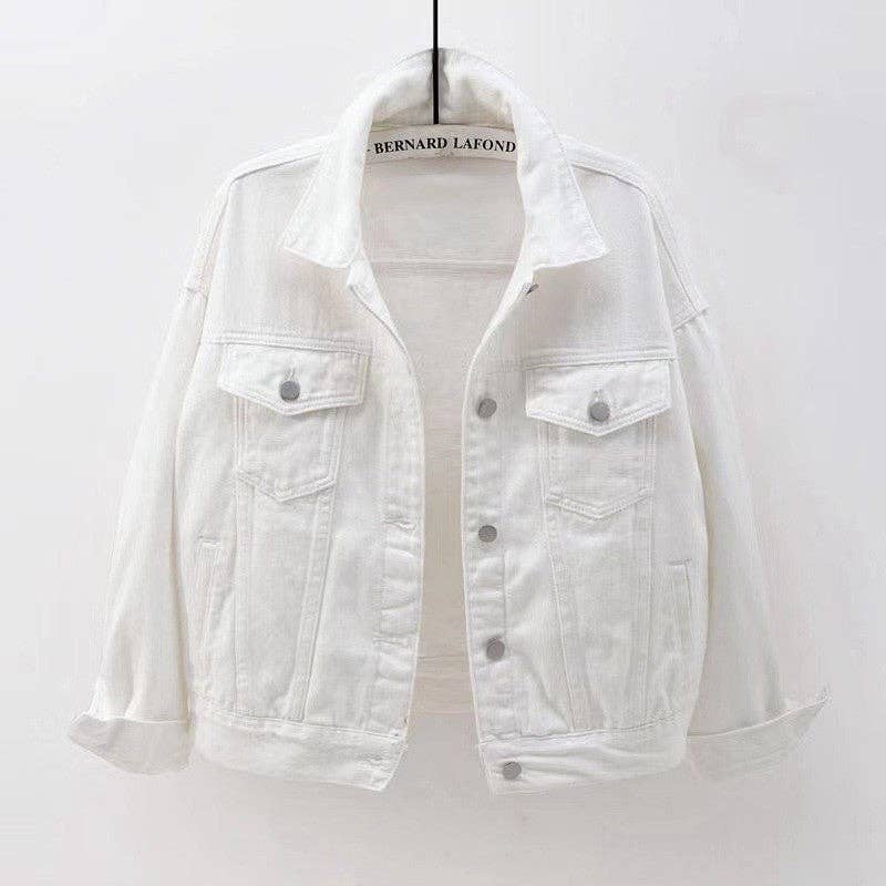 Oversized Vintage White Denim Jacket: WHITE / L