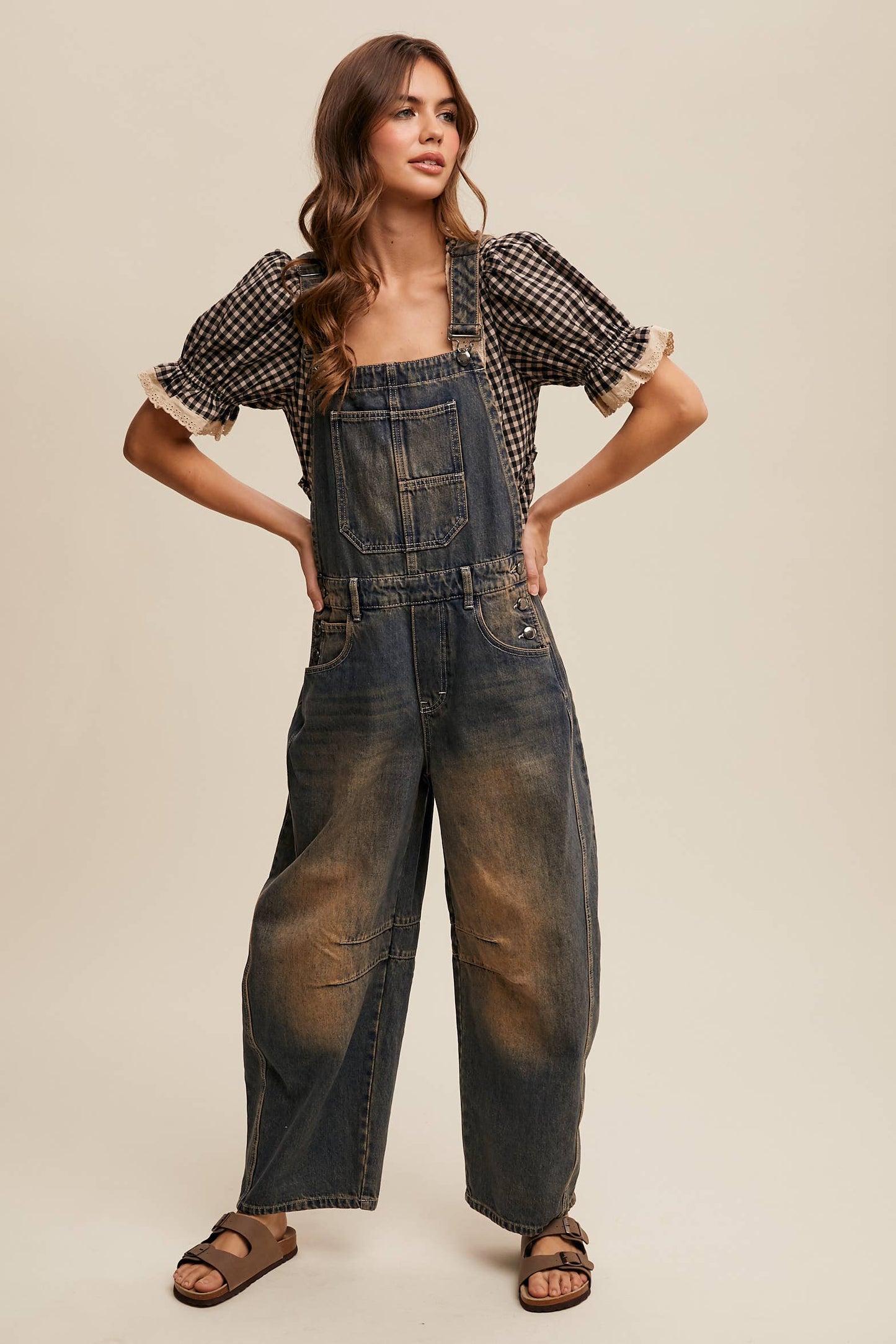 Barrel Jean Denim Overall: Blue Denim / S-M-L
