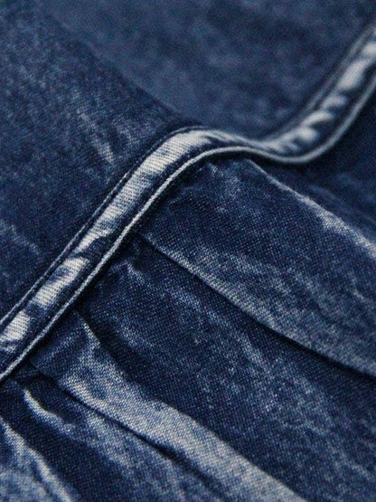 Vintage Splicing Pleated Jean Skirt: DENIM BOHO Flowy Maxi Skirt