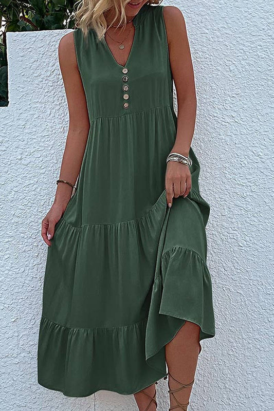 SLEEVELESS LOOSE CASUAL SOLID COLOR DRESS GREEN