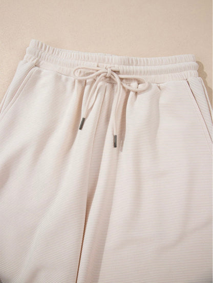 Apricot Textured Ruffle Sleeve Zippered Top Wide Leg Pant Set