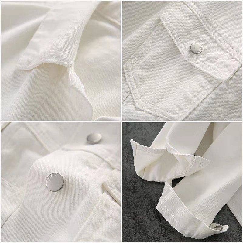 Oversized Vintage White Denim Jacket: WHITE / L