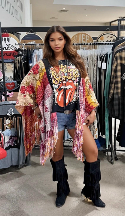 Butterfly Top “Rolling Stones” Fringed