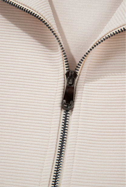 Apricot Textured Ruffle Sleeve Zippered Top Wide Leg Pant Set