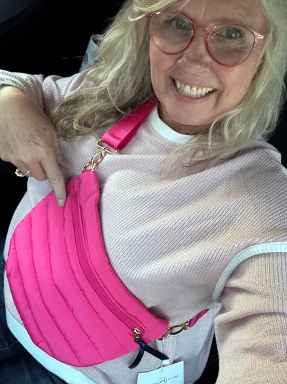 Pretty Simple Jolie Puffer Crossbody Bag Pink Adjustable Strap