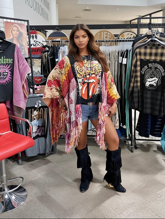 Butterfly Top “Rolling Stones” Fringed