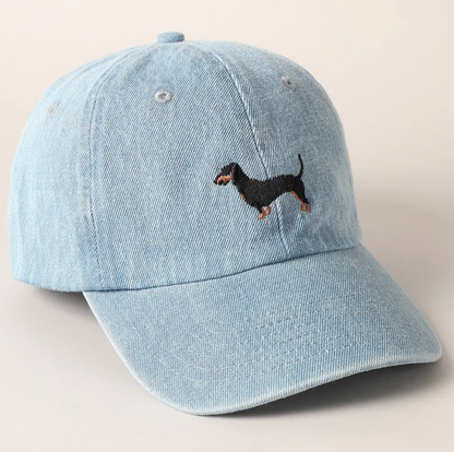 Dachshund Dog Embroidered Denim Baseball Cap