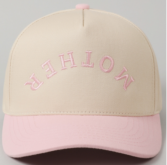 MOTHER Upside Down Lettering Embroidery Cap Pink or Mint Green