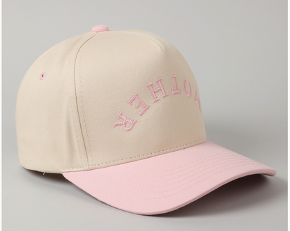 MOTHER Upside Down Lettering Embroidery Cap Pink or Mint Green