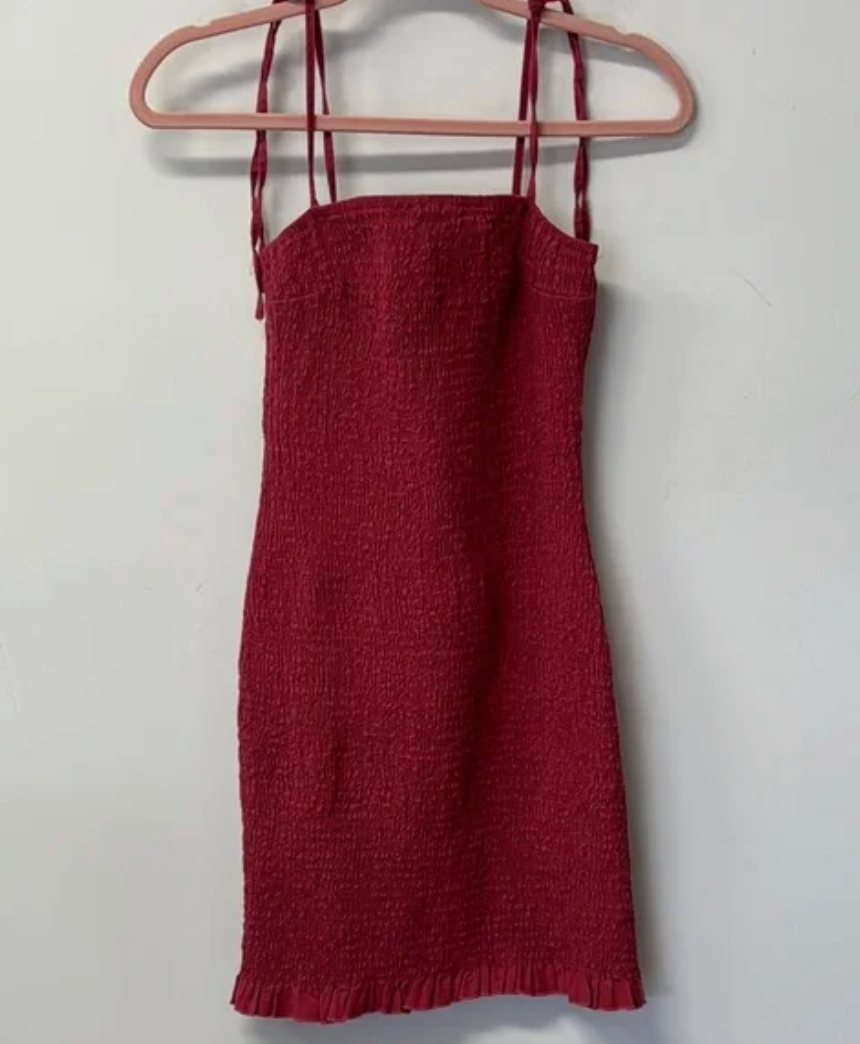 Abercrombie & Fitch Pink Ribbed Mini Dress Casual Smocked Stretch Ruffle XS