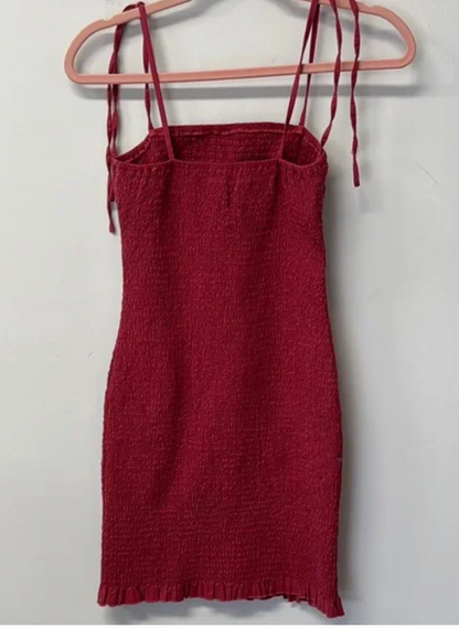 Abercrombie & Fitch Pink Ribbed Mini Dress Casual Smocked Stretch Ruffle XS