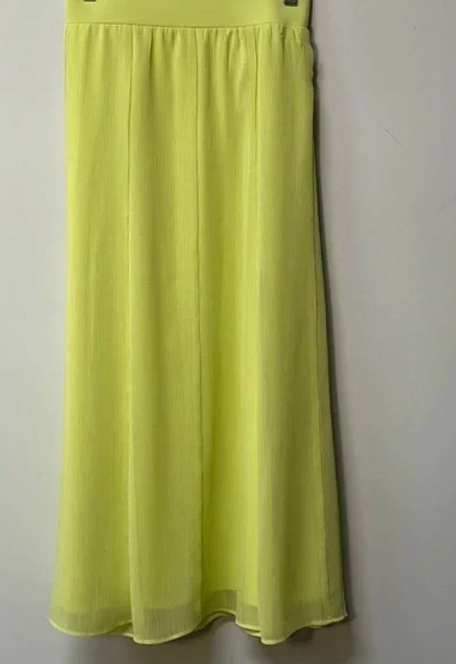 Ruby Rd. Lime Green Sheer Lined Elastic Waist Flowy A-Line Maxi Skirt – Size Large