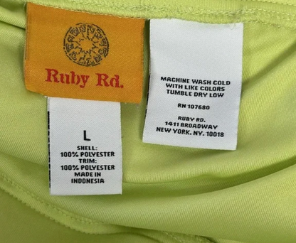 Ruby Rd. Lime Green Sheer Lined Elastic Waist Flowy A-Line Maxi Skirt – Size Large