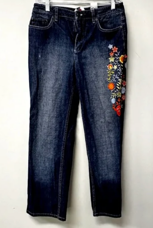 Talbots Embroidered Floral Straight-Leg Jeans Size 8P