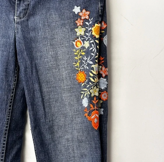 Talbots Embroidered Floral Straight-Leg Jeans Size 8P