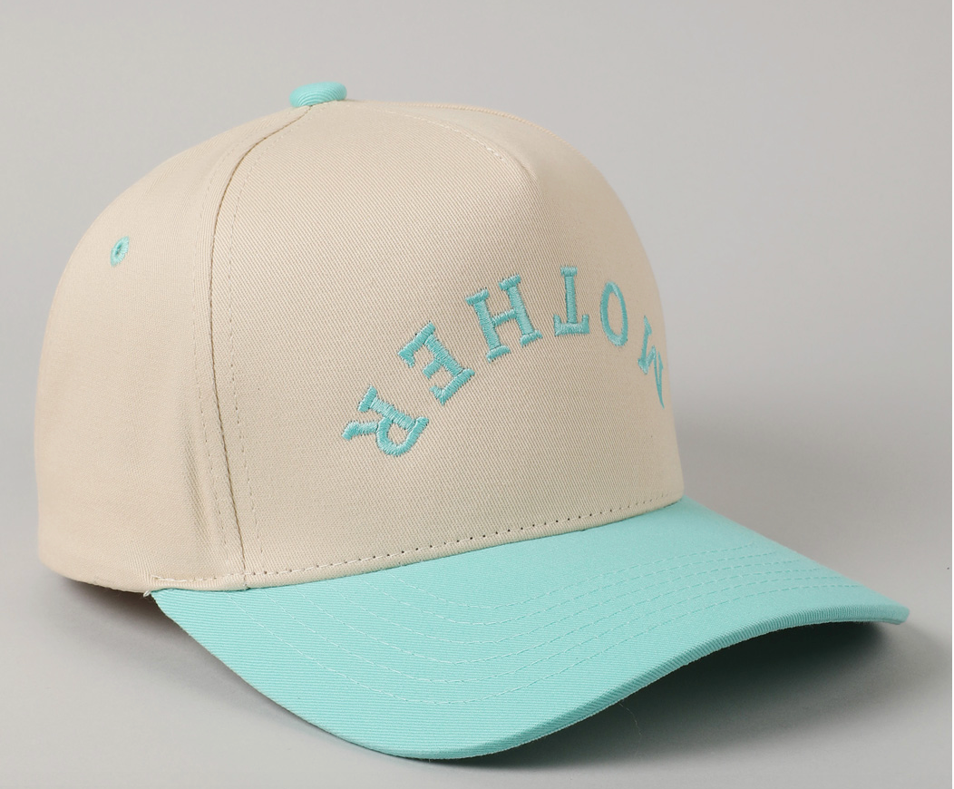 MOTHER Upside Down Lettering Embroidery Cap Pink or Mint Green