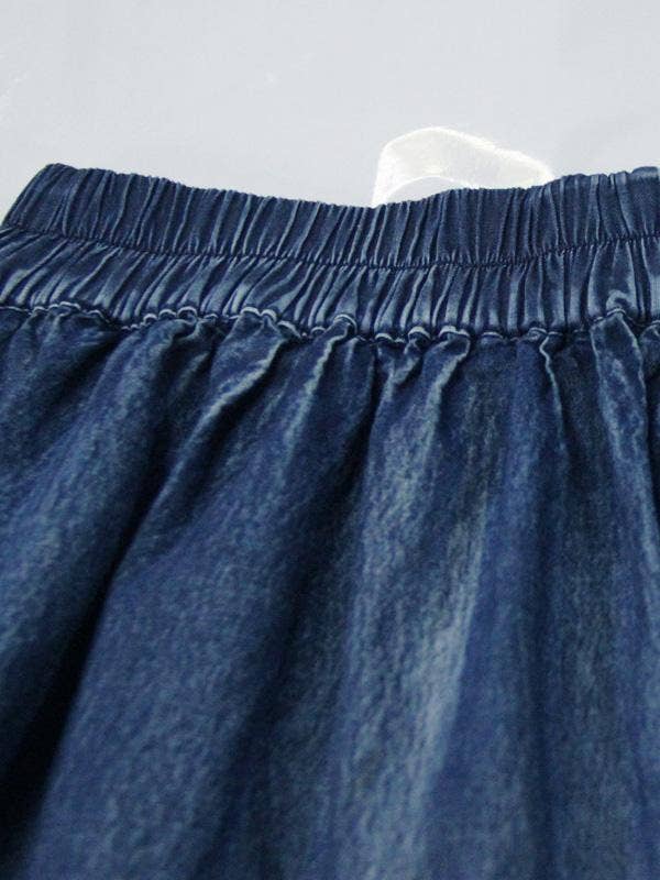 Vintage Splicing Pleated Jean Skirt: DENIM BOHO Flowy Maxi Skirt