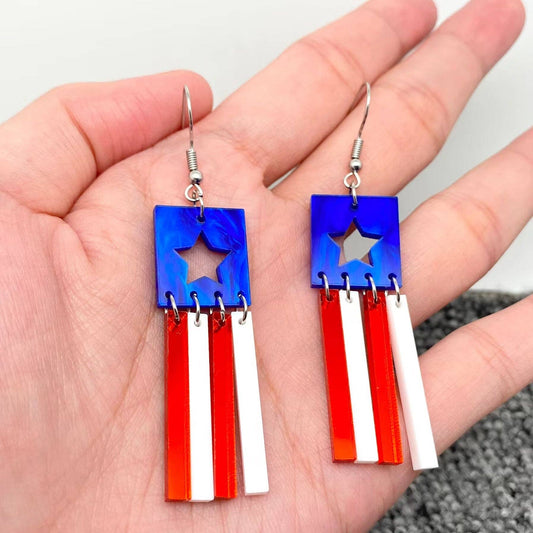 4th of July Acrylic USA Flag Element Dangle Earrings