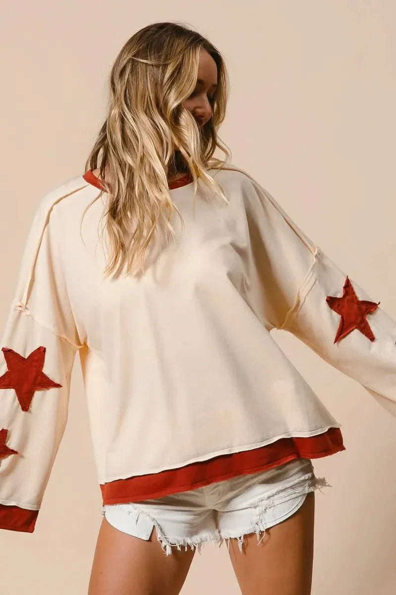 BiBi French Terry Patch Detail Sweatshirt With Red Stars