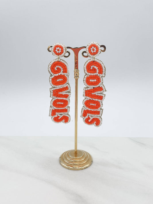 "GO VOLS" Beaded Earrings: ORANGE/WHITE