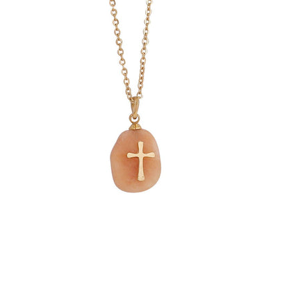 Natural Stone Stainless Steel Cross Pendant Necklace - CS: 1# Purple