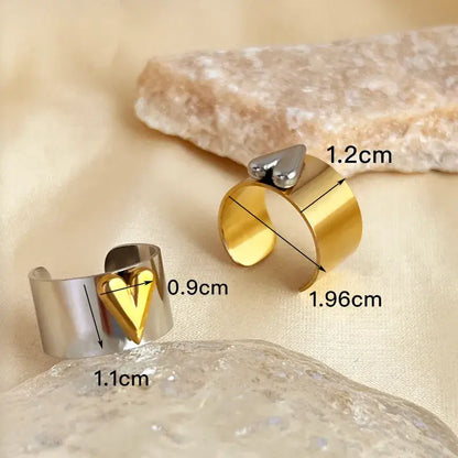 Solid Adjustable Mixed Jewelry Ring Silver and Gold Heart: Yellow Gold