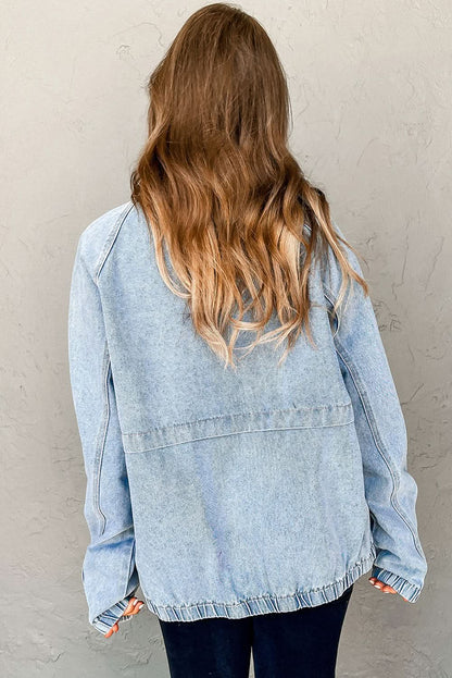 Myosotis Denim Jacket Zip Up With Elastic Hem Raglan Sleeves