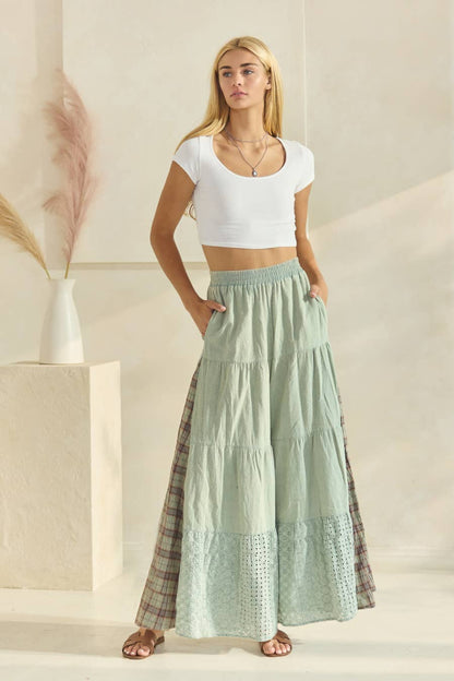 Acid Washed Tired Palazzo Pants: Washed Sage