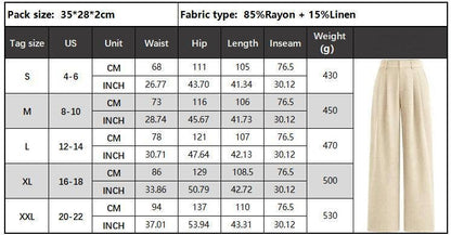 High Waist Wide Leg Trousers with Pockets: Black / 85%Rayon + 15%Linen