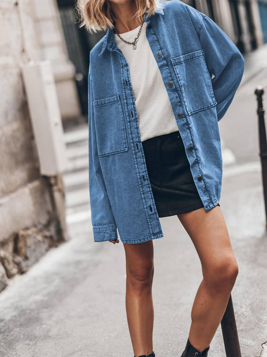 Vintage Long Sleeved Denim Jacket: Blue Reg and Plus Size Available