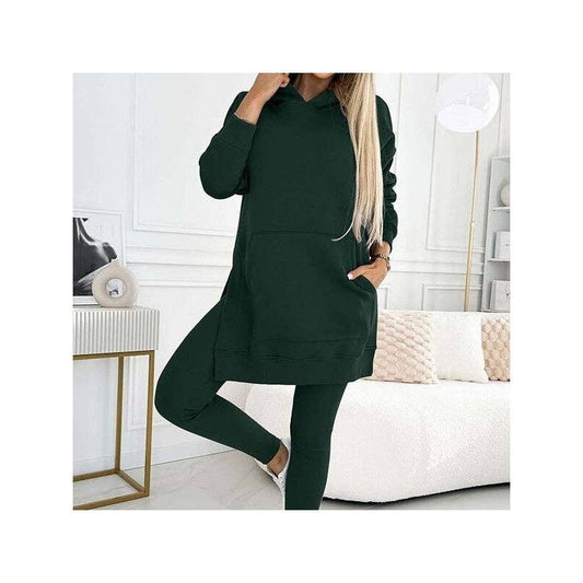 Solid Color Hoodie And Ribbed Leggings Two-Piece Set: BLACK Cozy Chic Split-Side Lounge Set 🖤