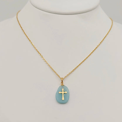 Natural Stone Stainless Steel Cross Pendant Necklace - CS: 3# White