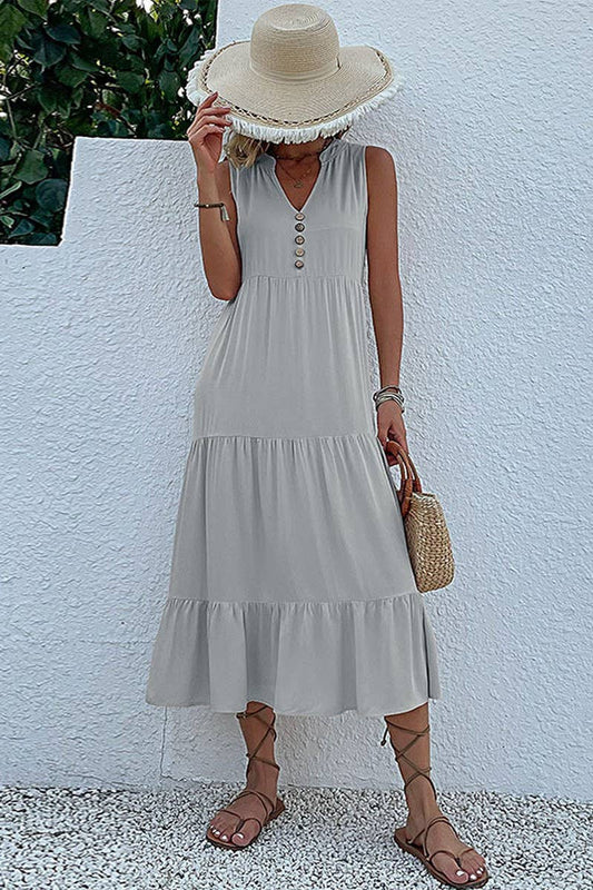 SLEEVELESS LOOSE CASUAL SOLID COLOR DRESS_CWDSD2822: APRICOT