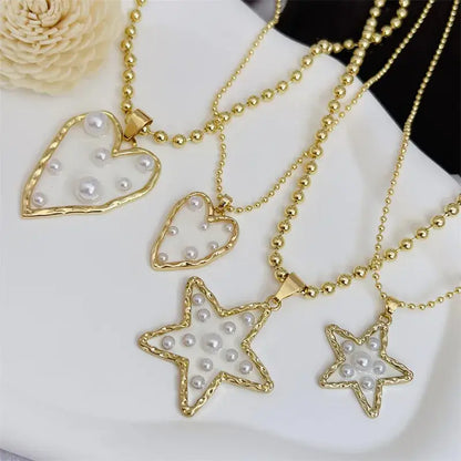 Beaded Necklace with Heart or Star Pendant with Pearls: Large Heart