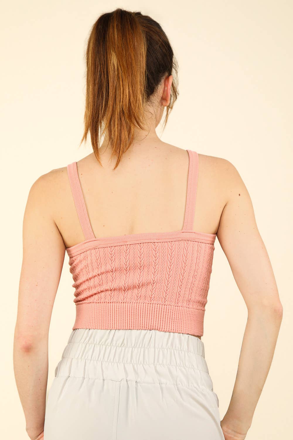 NT11608-Cable Ribbed Fitted Crop Knit Tank Top: BLUSH / S.M/M.L-3/3