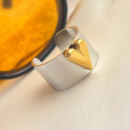 Solid Adjustable Mixed Jewelry Ring Silver and Gold Heart: Yellow Gold