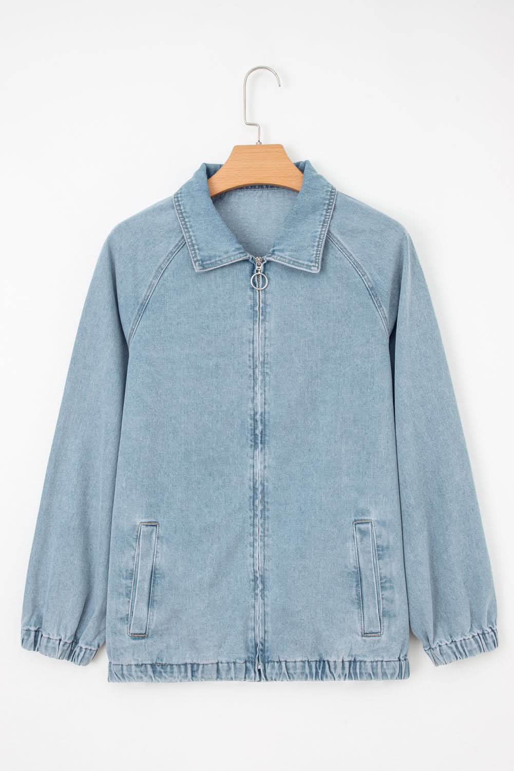 Myosotis Denim Jacket Zip Up With Elastic Hem Raglan Sleeves